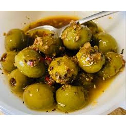 The Olive Branch Pitted Green Olives in Chilli & Garlic Marinade 335g
