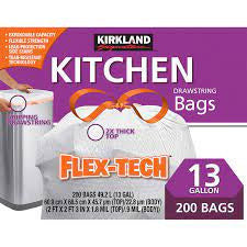 Kirkland Kitchen Drawstring Bags Flex-Tech 13 Gallon 200 Bags