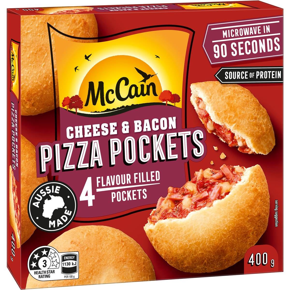 Mccain Pizza Pocket Cheese & Bacon 4pk