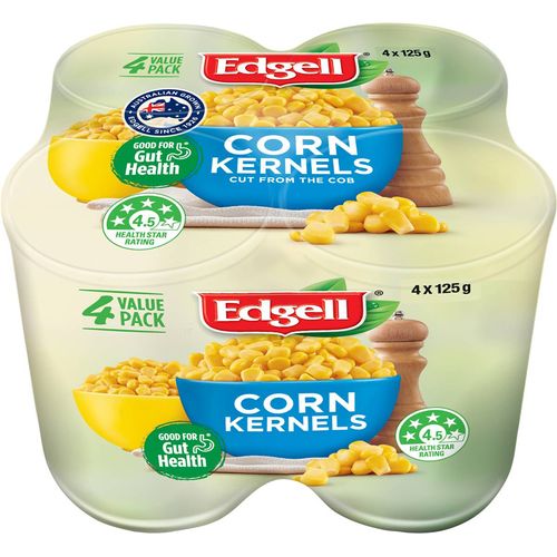 Edgell Canned Australian Corn Kernels Canned Snack Packs 125g  X 4 Pack