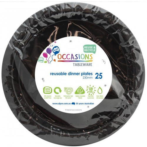 Alpen Black Reusable Dinner Plate 230mm 25 pack