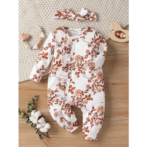Baby Girl Floral Jumpsuit & Headband 3-6 Months