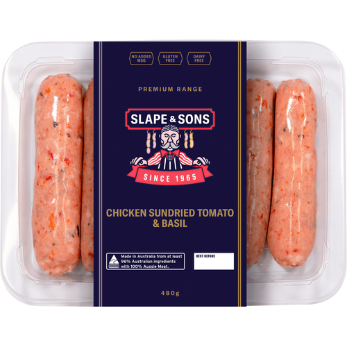 Slape & Sons Chicken Sundried Tomato & Basil Sausages 480g