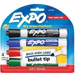 Expo Whiteboard Marker Bullet Tip Assorted Colours 4 pack