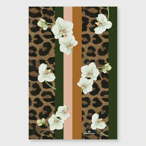 Manor Road Microfibre Tea Towel - White Orchid and Leopard