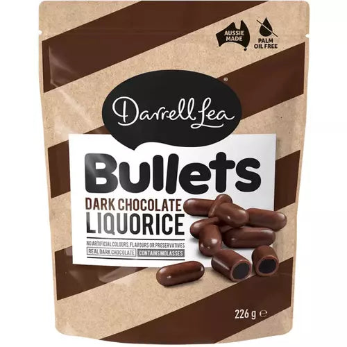 Darrell Lea Bullets Dark Choc Liquorice 226gm