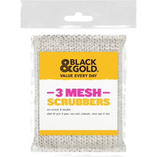 Black and Gold Mesh Scrubber 3pk
