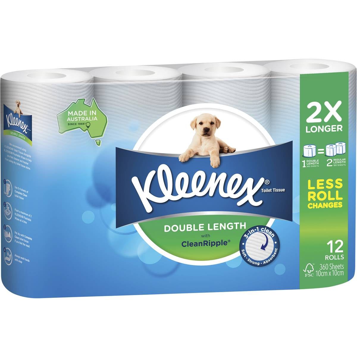 Kleenex Toilet Roll Complete Clean Double Length White 12 pack