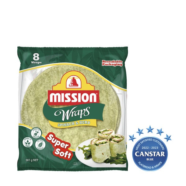 Mission Wraps Spinach & Herb 567g 8 Pack