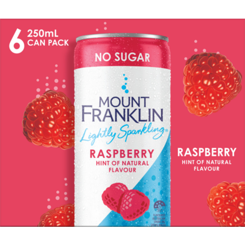 Mount Franklin Lightly Sparkling Water Raspberry Multipack Mini Cans 6 x 250mL