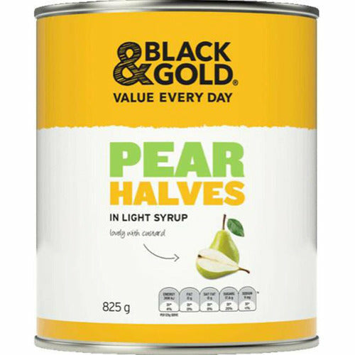 Black & Gold Pear Halves In Light Syrup 825G