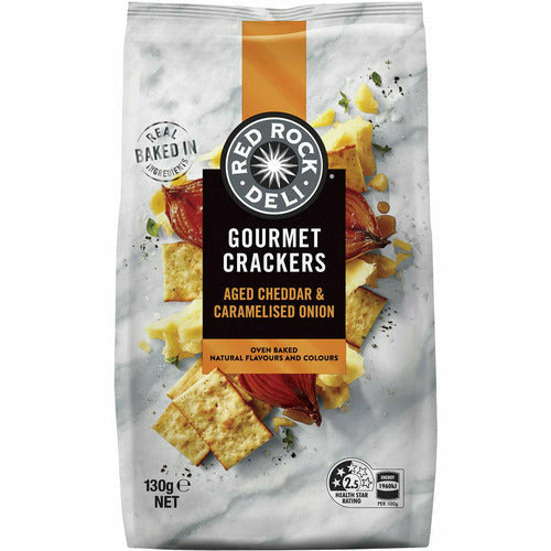 Red Rock Deli Gourmet Crackers Aged Cheddar & Caramelised Onion 130g