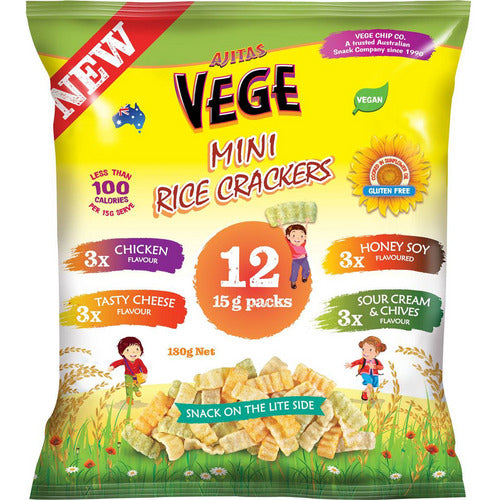 Ajitas Vege Chips Vege Rice Crackers Variety Multi Pack 180gm