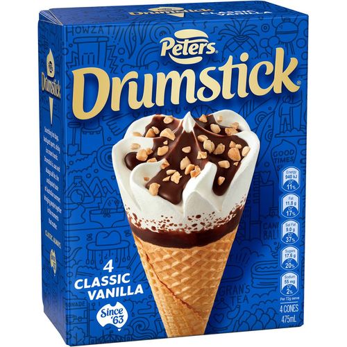 Peters Drumstick Classic Vanilla Ice Cream Cones 4pk