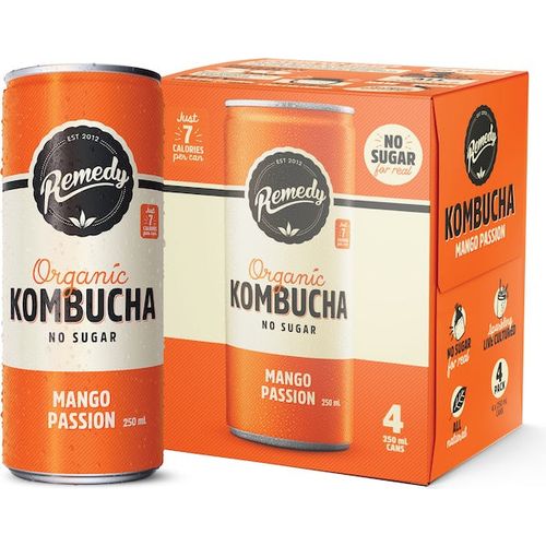 Remedy Kombucha Mango Passion 250mL x 4pk