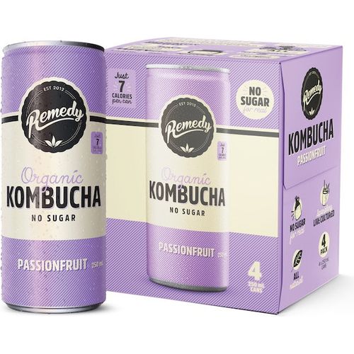 Remedy Kombucha Passionfruit 250mL x 4pk