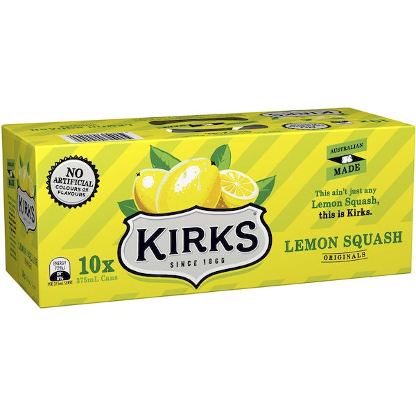 Kirks Lemon Squash Cans 375ml x 10Pk