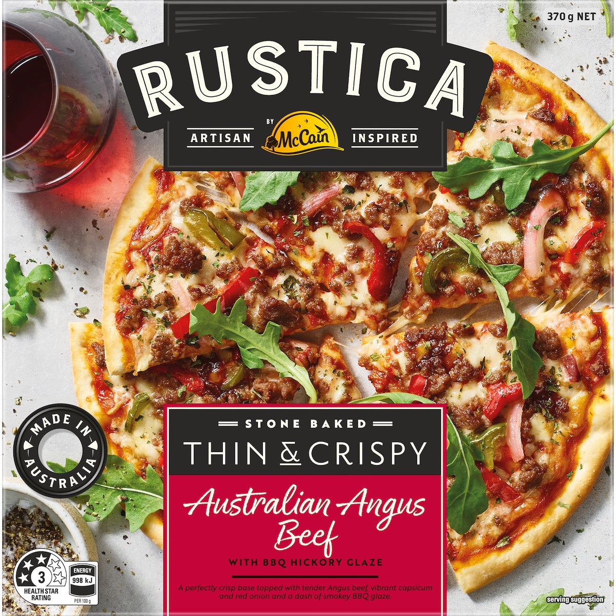 Mccain Rustica Pizza Thin & Crispy Australian Angus Beef 370g