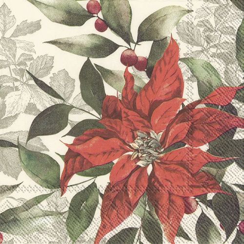 IHR Red Poinsettia on Cream Lunch Napkin 20Pk