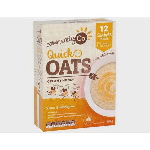 Community Co Quick Oats Creamy Honey Sachets 12 Pack 420g