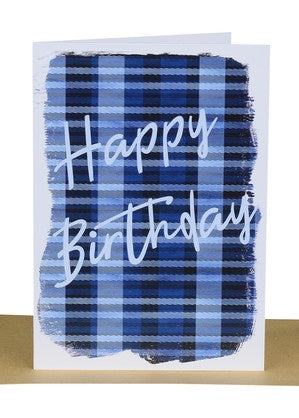 Blue Tartan Happy Birthday Greeting Card