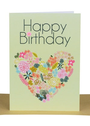 Floral Heart Happy Birthday Greeting Card