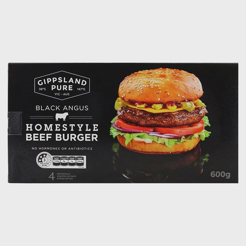 Gippsland Pure Black Angus Homestyle Beef Burger Pattie 4Pk 600g