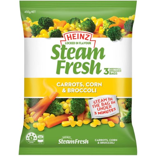 Heinz Steam Fresh Vegetables Frozen Carrots, Corn & Broccoli 450g