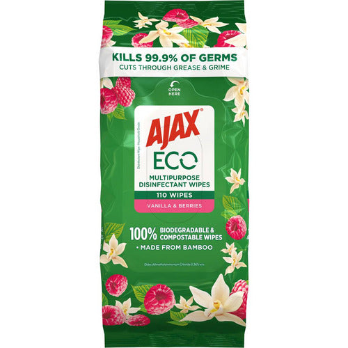 Ajax Eco Antibacterial Disinfectant Cleaning Wipes Vanilla 110pk