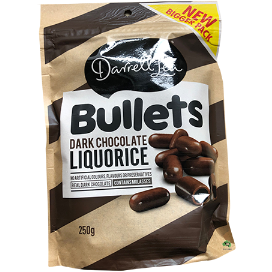 Darrell Lea Bullets Dark Choc Liquorice 250gm