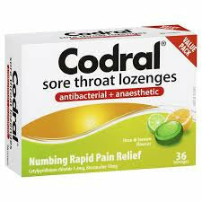 Codral Sore Throat Lozenges Lime & Lemon Flavour 16S