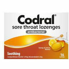 Codral Sore Throat Lozenges Honey Lemon 16S