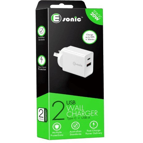 Esonic  Dual USB Wall Charger Type C & USB A