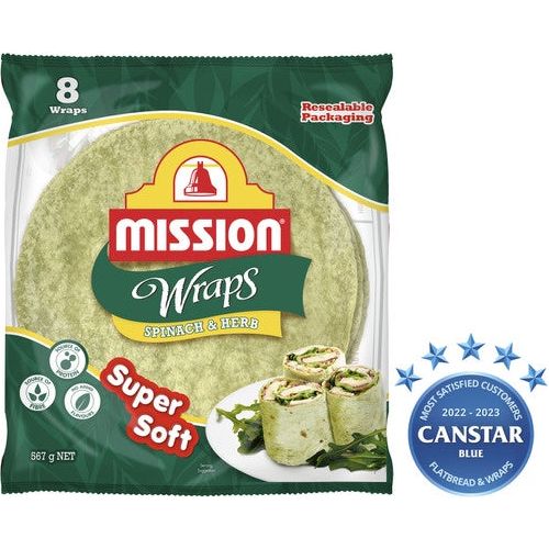 Mission Wraps Spinach & Herb 567g 8 Pack