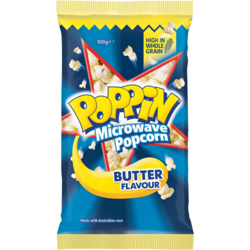 Poppin Microwave Popcorn Butter Flavour 100g